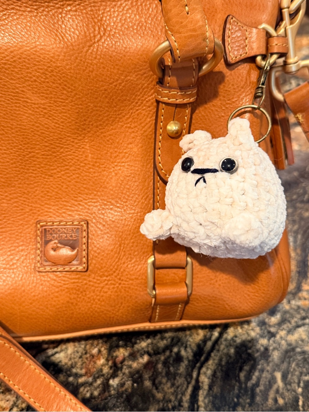 Cream Cross Kitty Bag Charm Key Chain Plushie with Vintage Look Lanyard